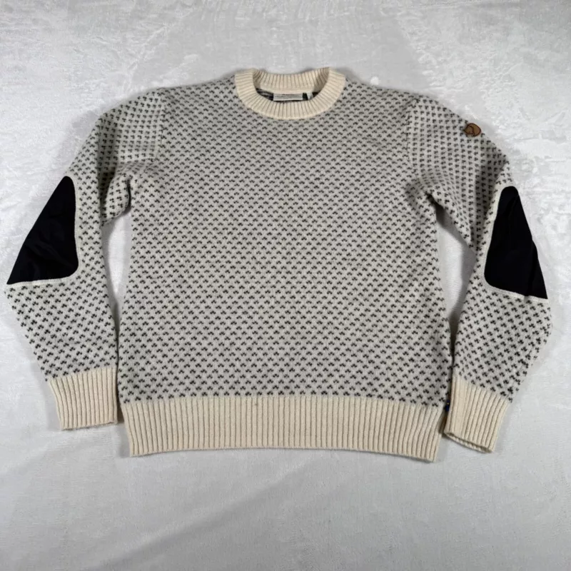 fjallraven ovik nordik elbow pads 100% wool logo knit sweater