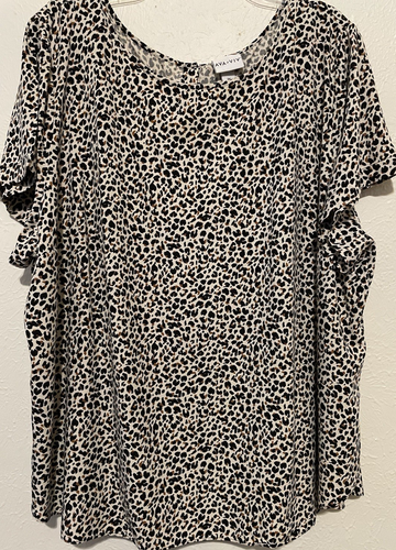 Camicia Ava&Viv 3x marrone nero stampa animalier corta slv bottoni schiena top leggero - Foto 19 di 20