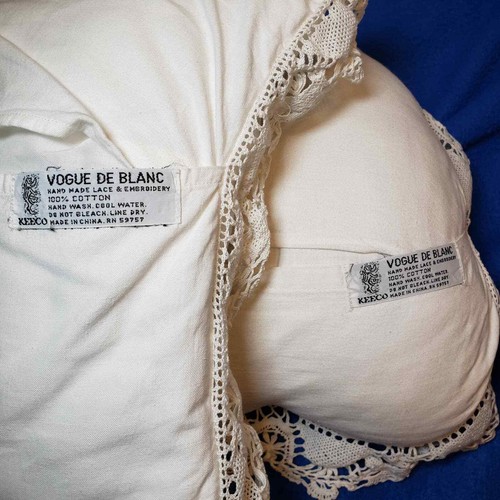 Keeco Vogue de Blanc Encaje Hecho a Mano Bordado Almohadas Set 2 Corazón Blanco Algodón - Imagen 9 de 12