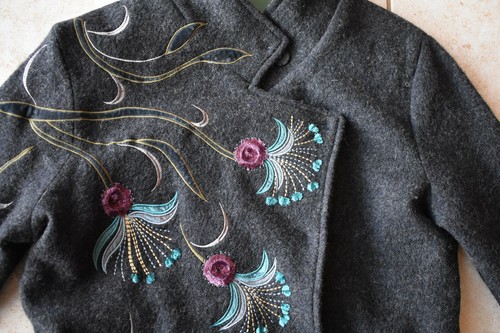 New Carson Women's Floral Embroidered Wool Coat Jacket Medium Charcoal Free Ship - Picture 4 of 10