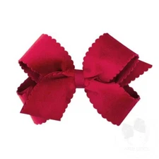 Girls' Grosgrain Hair Bow Scalloped Edge Faux Velvet Overlay Elegant Design