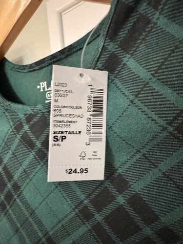 Children’s Place Girl’s Holiday Dress Green Plaid Long Sleeve Size S 5/6 - Picture 2 of 6