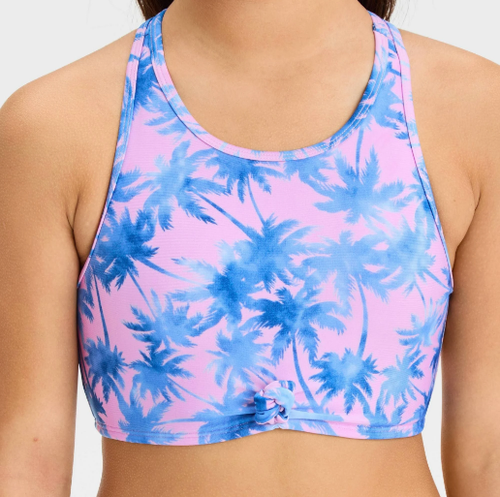 Art Class Swim Top Girls Sz L 10-12 Purple Pink Palm Trees Knot Athletic Tankini - Picture 2 of 14