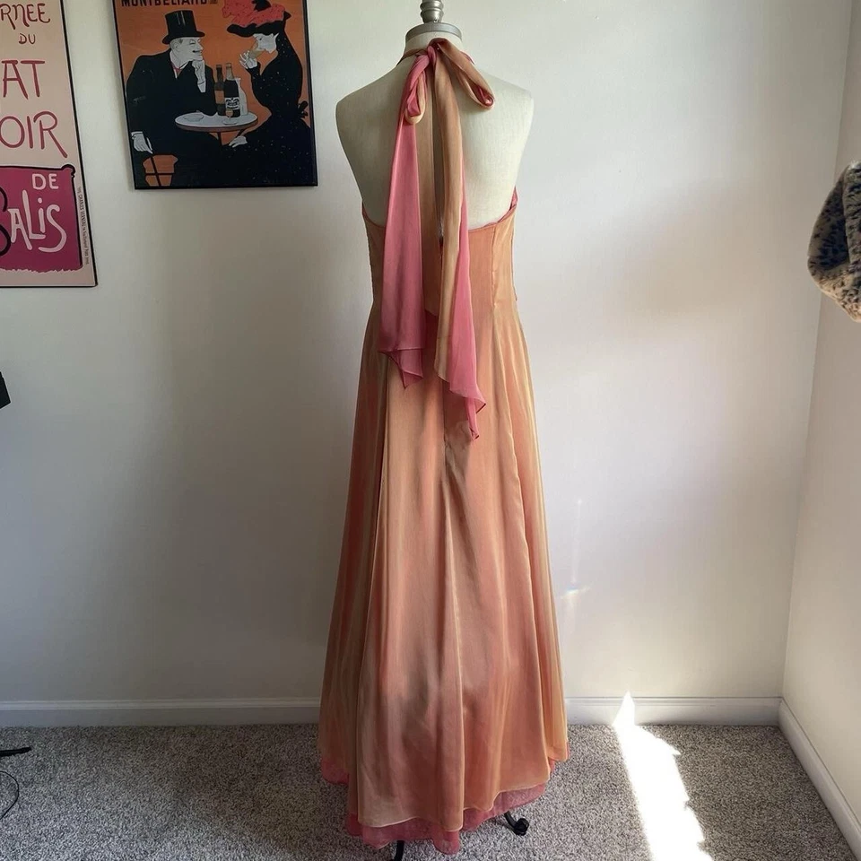 Maxi Vestido Corsé De Colección Y2K Baile de graduación 90S Grunge Naranja Talla 10 Hada Foto 3 de 4