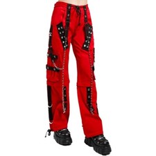 Men's Gothic Red Cotton Gothic Dark Cuff Pants, Men's Fashion Gothic Pants