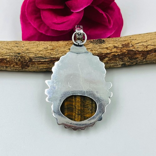 925 Sterling Silver Natural Tiger's Eye Gemstone Jewelry Handmade Pendant - Picture 4 of 4