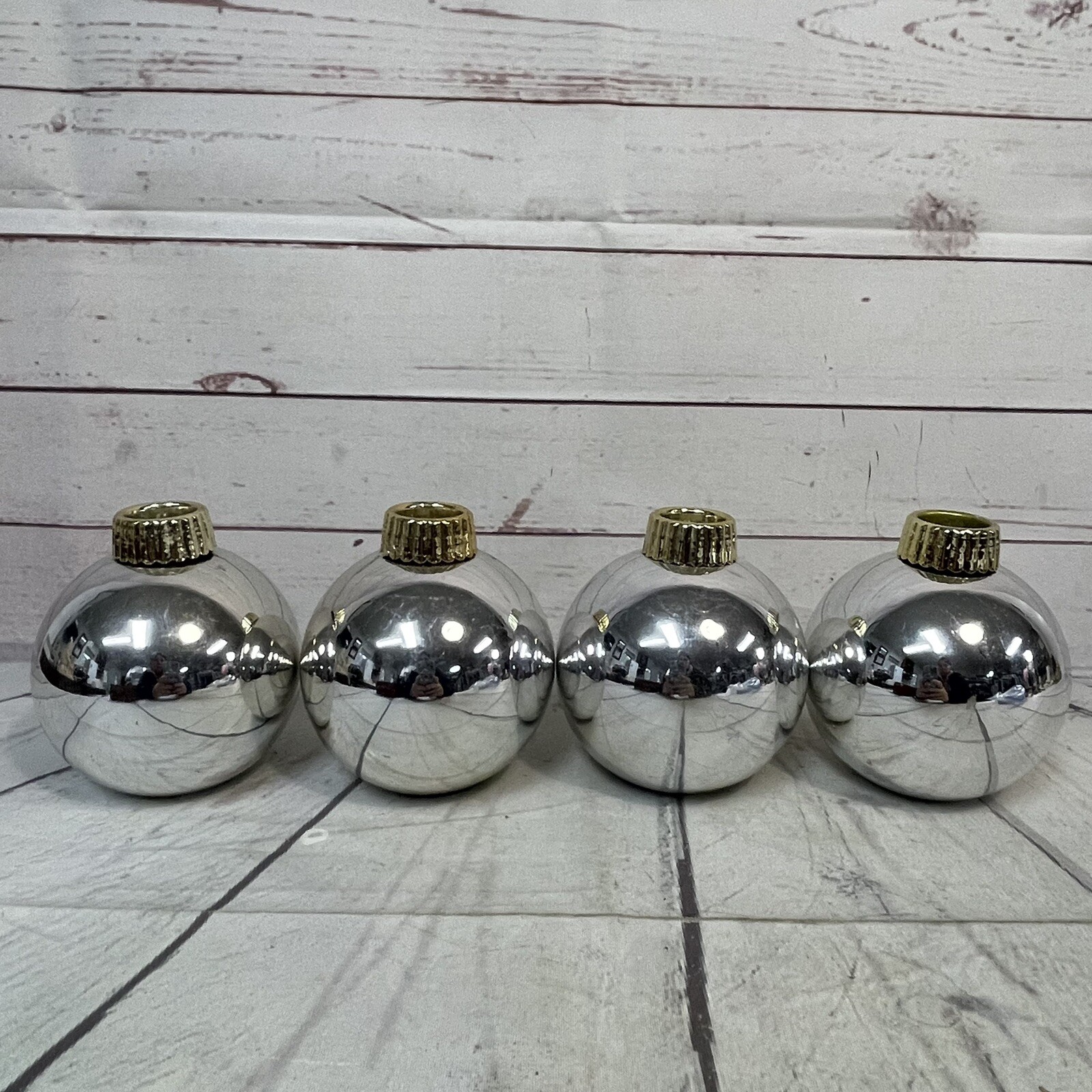 Department 56 Dept Christmas Taper Candle Holders  Silver Mercury Glass Vintage