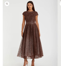 MAC DUGGAL Brown Embellished Cap Sleeve A Line Dress size 10 NWOT