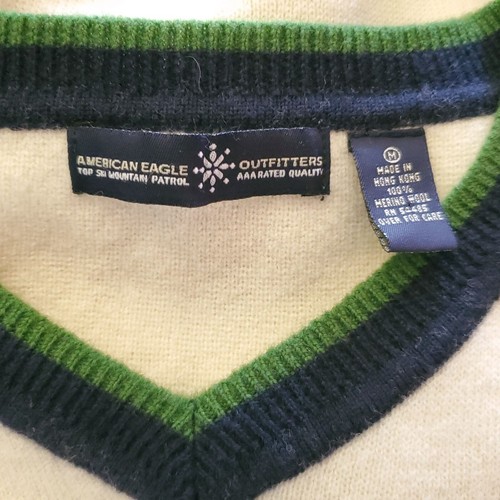 Vtg American Eagle Merino Wool Ski Patrol Sweater M Stripe Pullover V-Neck - Picture 6 of 6