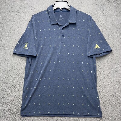 Cog Hill Dubsdread Polo Shirt Adidas Men Large Blue Golf Print Primegreen