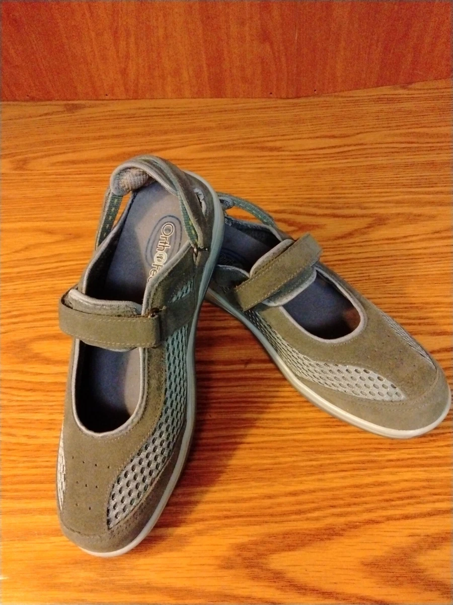 Orthofeet Women's Gray Suede & Nylon Shoes Size 8.5M, removable insoles, 1 lift.
