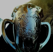 Black Amethyst LE Smith Double Handled Nymph Loving Trophy Vase 7" Tall