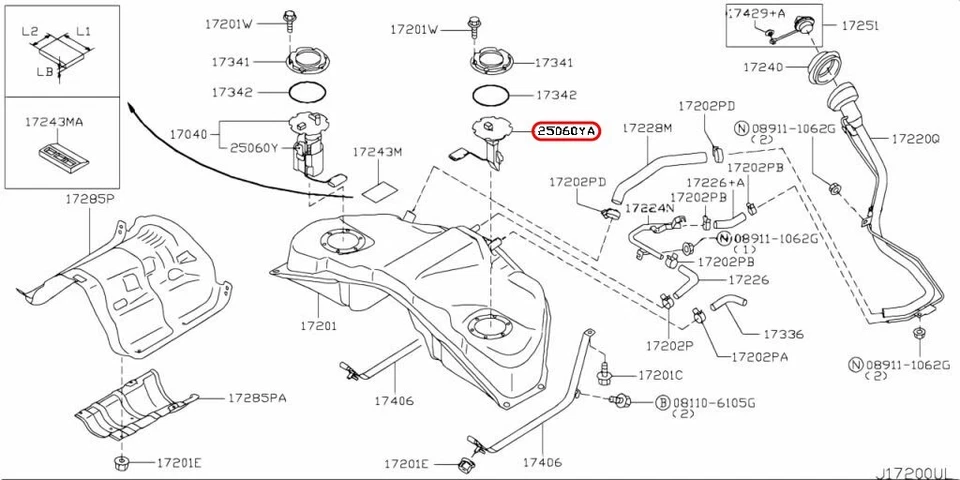 Indicador de nivel de envío de tanque de combustible genuino Nissan Infiniti M35/45 G35 25060-AL51A Foto 3 de 4