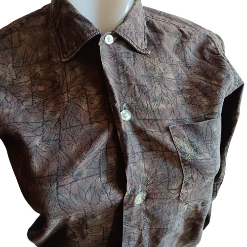 Women's Small Vintage 1950's Top Croton Button-Up Shirt Rockabilly Leaf Print