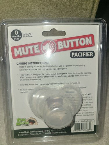 Baby Pacifier - MUTE BUTTON Silicone BPA-free ~ Big Mouth Toys - Picture 2 of 2