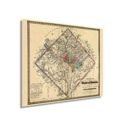 1862 Washington DC Vintage Map - Vintage State of Washington DC Wall Art Poster