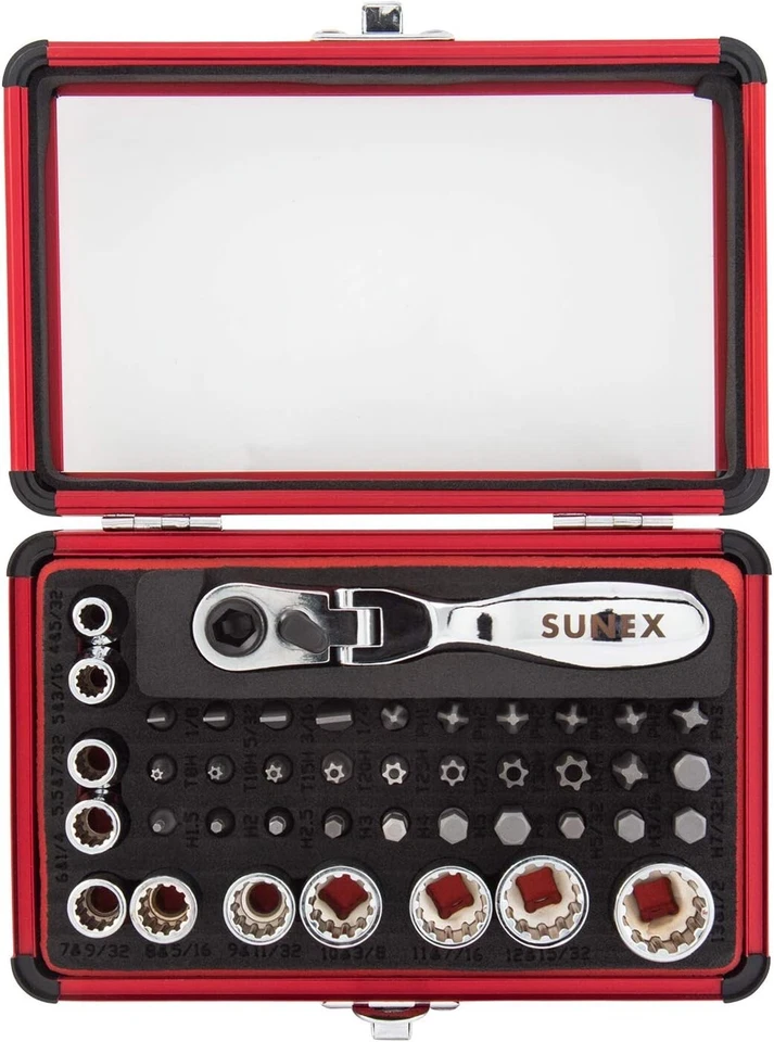 Versatile 1/4" Drive Mini Dual Head Ratchet Set with 43 Sockets and Storage Case - Image 3 of 4