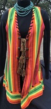 Ms Roja Western Mexican Rodeo Serape Concho Silver Button Long Vest Sz Small