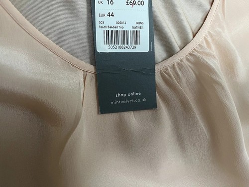 Mint Velvet loves me forever. Peach Silk, viscose Top uk16 Brand New With Tag - Picture 5 of 5