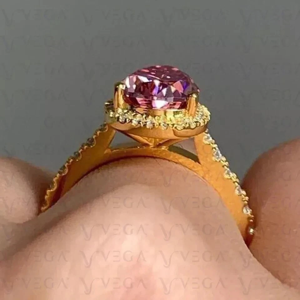 4.35 Ct Pear Cut Pink Sapphire Diamond Halo Engagement Ring 14K Yellow Gold - Image 4 of 4