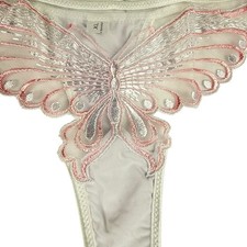 Vintage Thong Panties Double String M Butterfly Satin Shiny G String Y2K