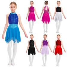 Girl's Leotard Figure Ice Skating Dress Contemporary Jazz Dancewear Mesh Bodice