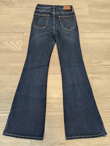 Calvin Klein Jeans Women's High Rise Flare Slit Hem Denim Jeans Blue Sz 25 NWT - Picture 2 of 13