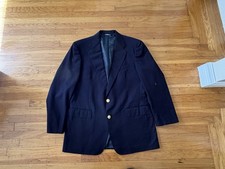 Polo Ralph Lauren Navy Blue Wool Blazer Gold Buttons 43 Long Made in USA