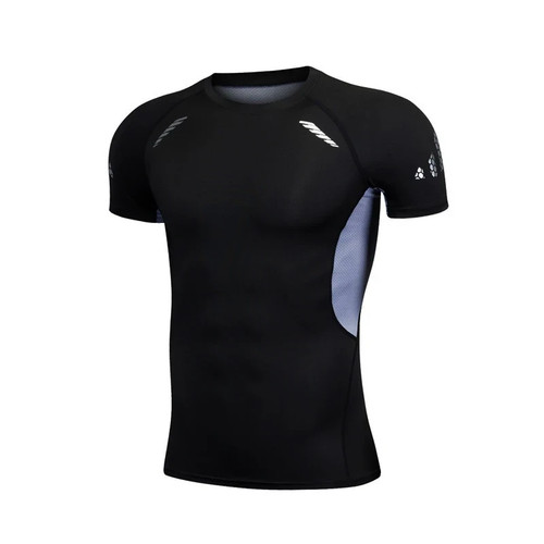 Men's elastic short sleeve compression t-shirt sport summer spring autumn - Picture 14 of 31