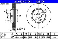 2x ATE Bremsscheibe 24.0128-0106.1 f&uuml;r CHRYSLER CROSSFIRE MERCEDES CLK KLASSE