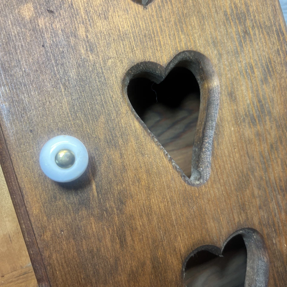 Vintage Wood Wall Shelf Cabinet Door Heart Cutout Trinket Storage - Image 2 of 4