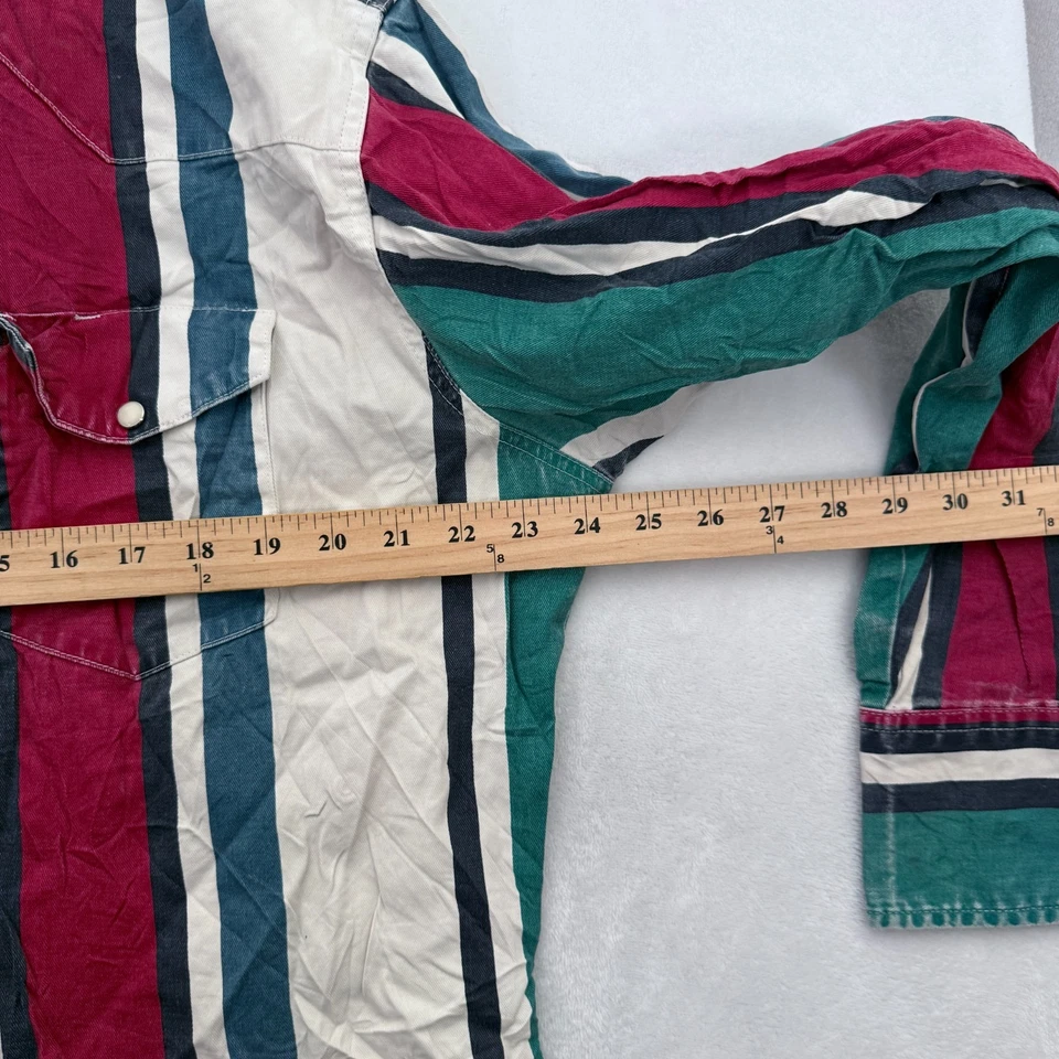 Camisa De Colección Wrangler Brushpopper Hombres L Rayas Perla Snap Vaquero Occidental Foto 4 de 4