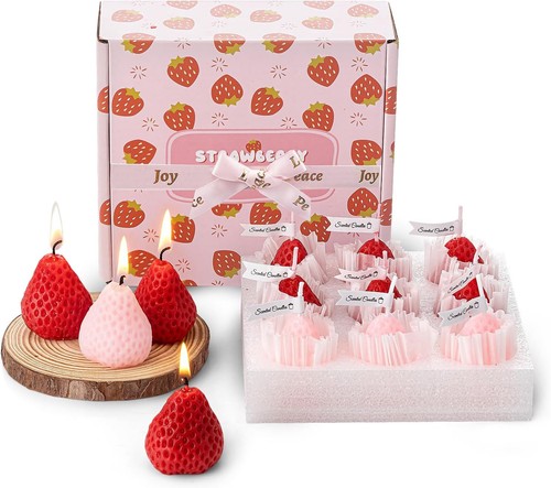 Erdbeerkerze Geschenke für Frauen 9 Stück, Erdbeere Deko 20g, - Bild 1 von 5