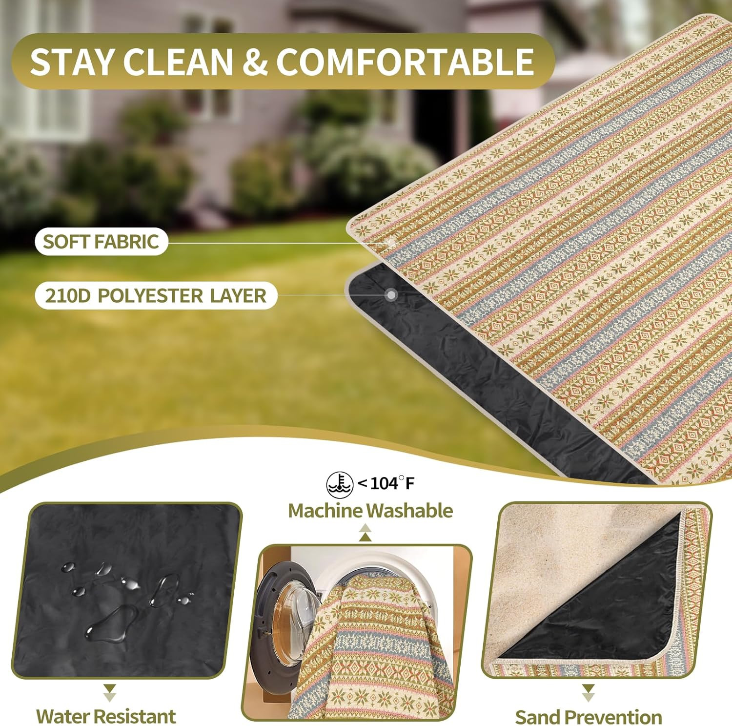 Picnic Blankets Outdoor Extra Large-Waterproof Picnic Blanket with Shoulder Carr