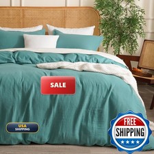 David's Home 100 Cotton Muslin Duvet Cover Set King Size 3 Pcs 104" 90" Teal