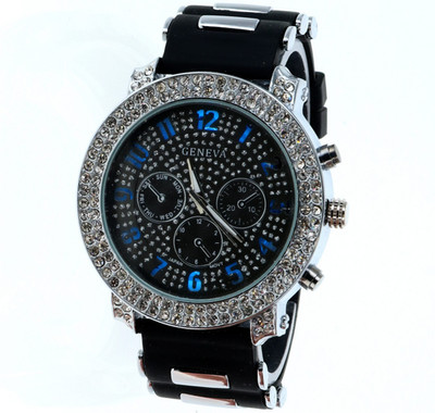 Geneva Hip Hop Iced Bling Silver Finish Light Up Watch