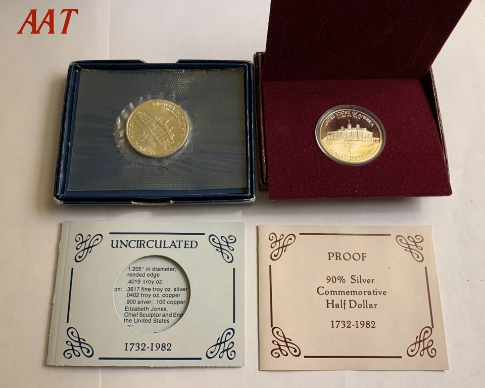 1982 D & 1982 S George Washington 250th Anniversary Silver Half Dollar & Proof - Image 3 of 3