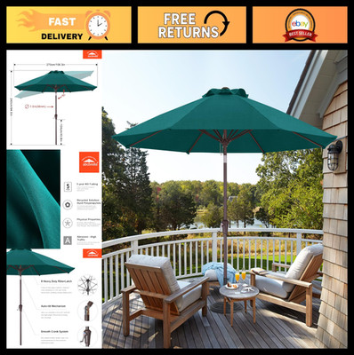 9FT Outdoor Patio Umbrella - No Fade, 8 Sturdy Ribs, Turquoise - Deck & Yard Sha