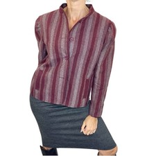 Vtg Made in England grey burgundy tweed herringbone striped cropped jacket 16