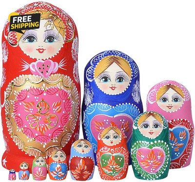 Russian Nesting Dolls for Kids Matryoshka Doll 10Pcs Handmade1051