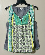 PL EUC Petite Womens Crown & Ivy Multi-Color, Multi-Pattern Sleeveless Blouse