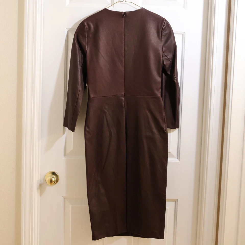 A.L.C. Vestido Borgoña Piel Cordero Manga Larga Joya Cuello US 6/S Foto 3 de 4