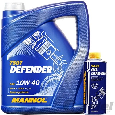5L MANNOL DEFENDER MOTORÖL SAE 10W40+250ML OIL LEAK-STOP ADDITIVE MB 229.1 229.3