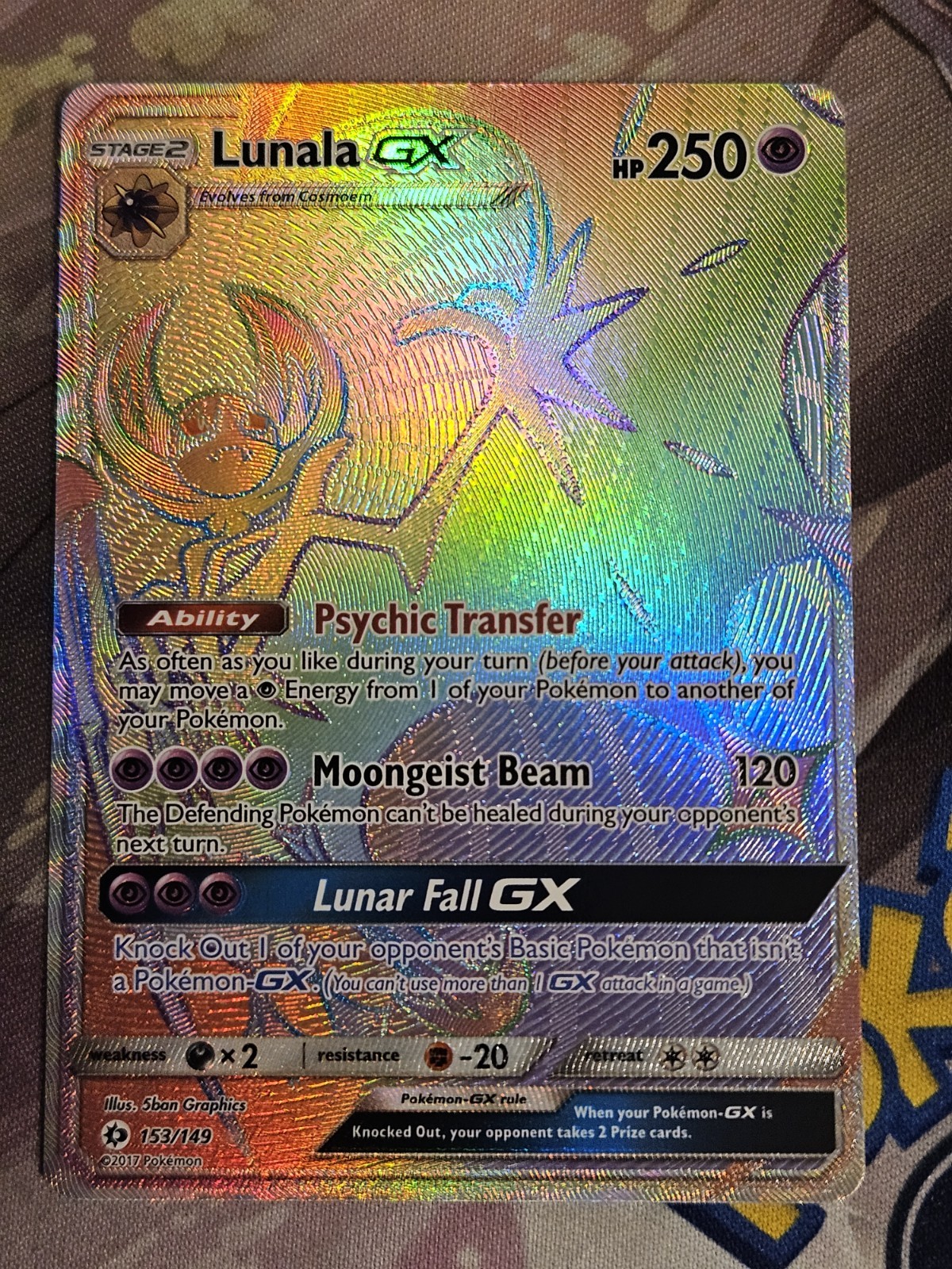 Lunala GX 153/149 Sun & Moon Base Rainbow Rare 2017 Pokémon TCG NM