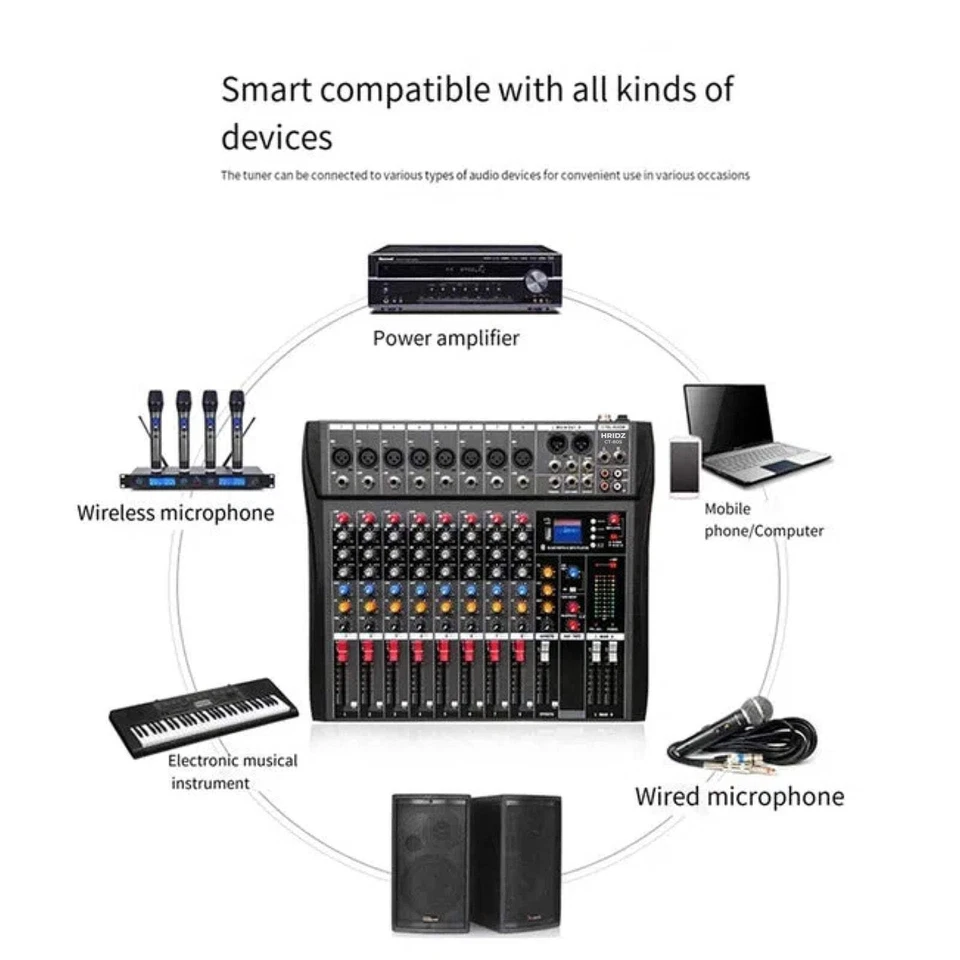Hridz 8 Channels Bluetooth Audio Mixer DJ Karaoke Live Studio Mixing USB Console - Image 2 of 4