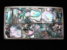 QI03152 VINTAGE 1970s  ABALONE SHELL  SOUTHWESTERN DESIGN ART BELT BUCKLE