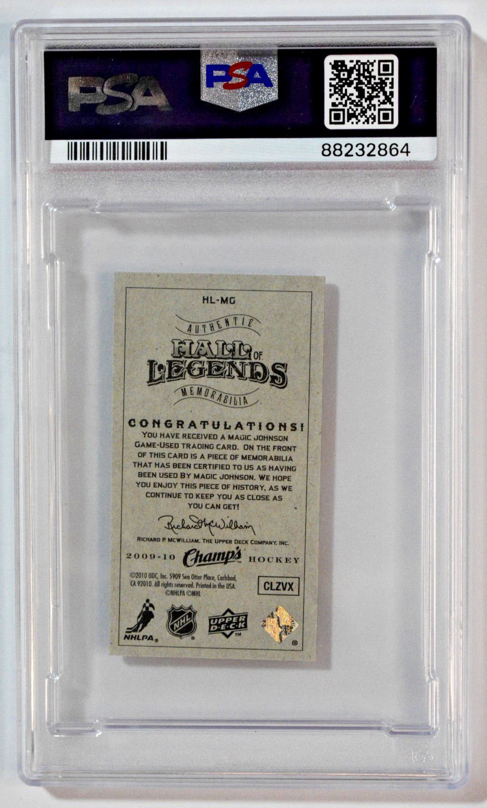 2009 UD Champs Hall of Legends Memorabilia Magic Johnson Game Used Jersey PSA 10 view 2