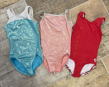 K-Bee Girls Gymnastics Leotards Pink Blue Red Size 6/7 Bundle Lot of Leos
