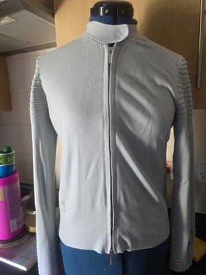 Karen Millen Duck Egg Blue Zipped Cardigan Size 3 UK 12 SLIM FIT
