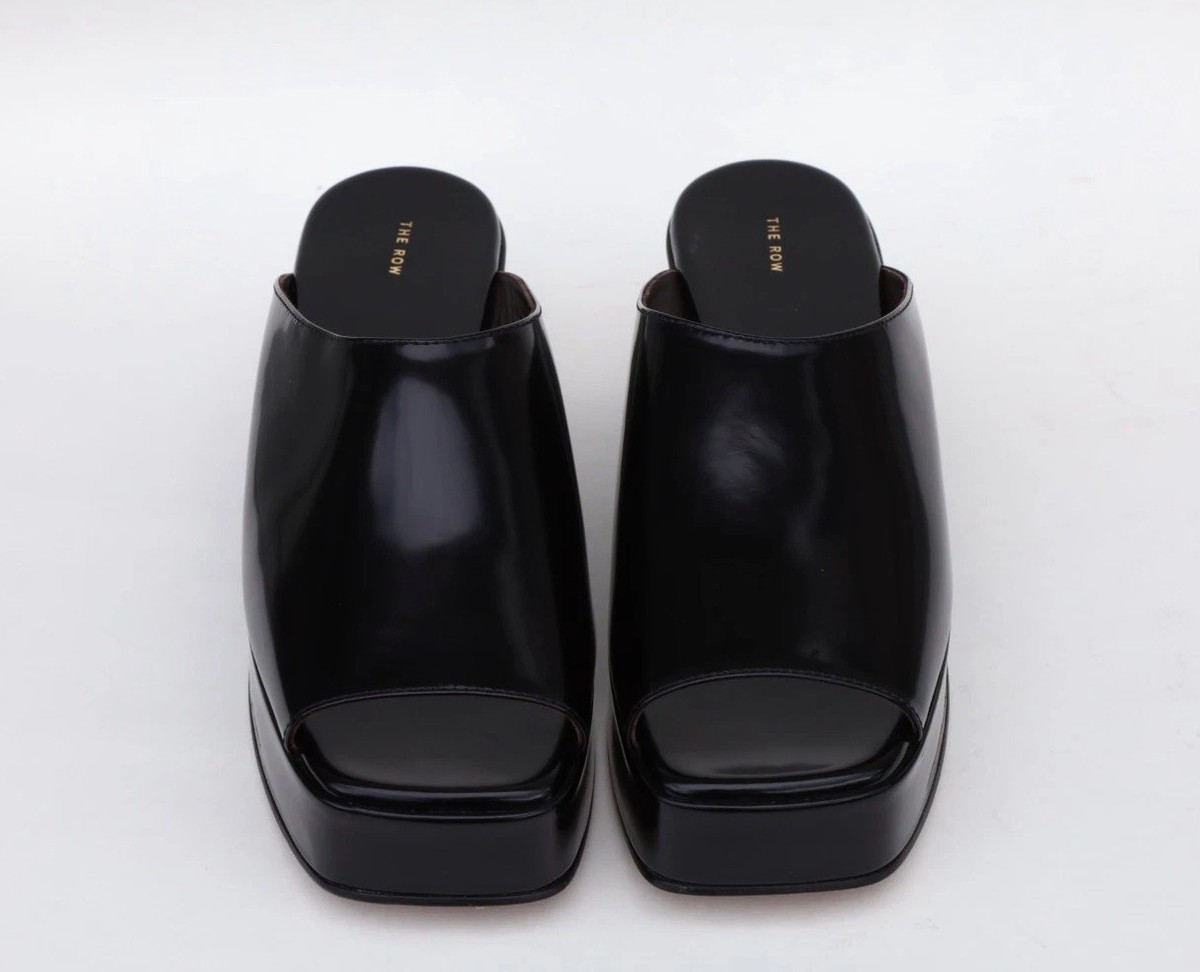 The Row Emi Platform Mules Slides Size 37-US 7 in Black Leather | eBay